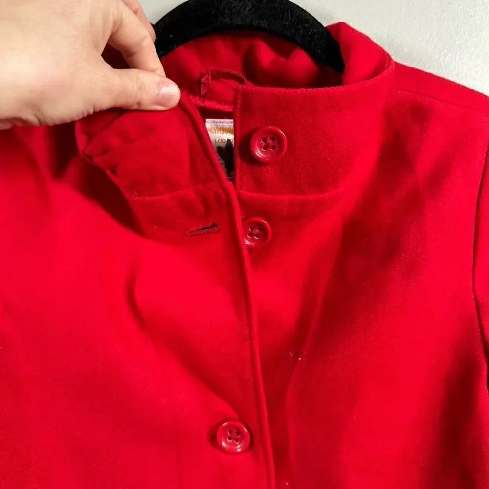 Gymboree red wool blend long waist pea coat girls size large 10-12